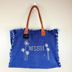 NWT Nicole™ Canvas Denim 100% Cotton Tote “WISH” Dandelion Graphic